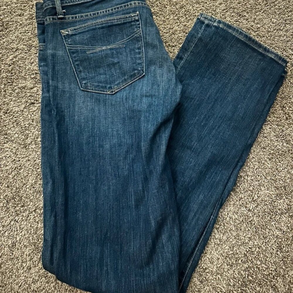 Dark wash long straight woman’s jeans